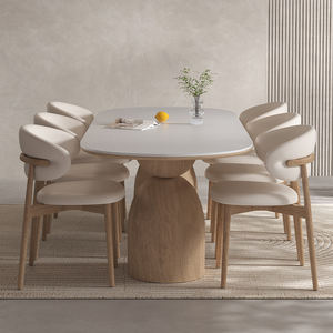 PurelyFeel Nordischer Massivholz-Steintisch für Zuhause, Restaurant, Villa, Langer Baumstamm-Cremetisch, Ovaler Arbeitstisch, Großer Plattentisch - Product Image 2