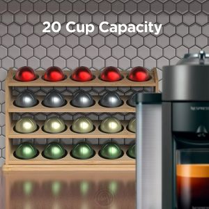 Support de dosettes <span class=keywords><strong>Nespresso</strong></span> <span class=keywords><strong>Vertuo</strong></span> en bois de bambou à 4 niveaux Étagère de <span class=keywords><strong>rangement</strong></span> de 20 capacités Étagère de cuisine à double étage pour le <span class=keywords><strong>rangement</strong></span> - Product Image 4