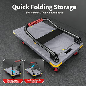 Heavy Duty Platform Truck Dolly, Foldable Flatbed Hand <b>Cart</b> with 360 Degree Swivel <b>Wheels</b>, Push <b>Cart</b> for Moving and Warehouse - Product Image 3