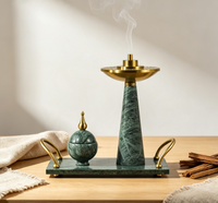Ensemble de brûleurs d'encens en marbre vert naturel de luxe, brûleur de Bakhoor pour la décoration de table à domicile pendant le Ramadan, Mabkhara arabe