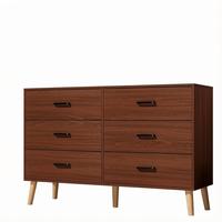 Lemari Pakaian 9 Laci Gaya Mid Century Modern, Kabinet Penyimpanan Kayu Lapis, Kaki Runcing, Finishing Walnut, Gudang Perlengkapan Kamar Tidur