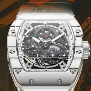 Reloj Mecánico para Hombre, Caja de Acero Inoxidable Tonneau, Correa de Silicona, Esqueleto Automático, Cristal de Zafiro, Esfera de 40 mm, Lujoso - Product Image 2