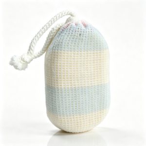Sac de rangement réutilisable en maille rayée pour éponge de bain, avec cordon de serrage, pour économiser le savon, sac multi-usages pour le lavage du corps, filet moussant pour éponge - Product Image 1