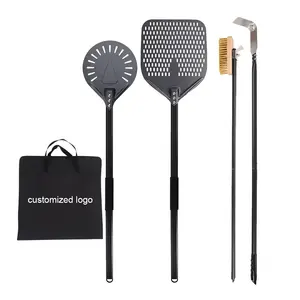 9 Inch Turning Perforated Pizza Peel Cleaning Brush Ash Rake Commercial Pizza Oven Accessories Utensil Kit