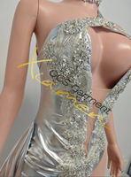Robe de soirée Ocstrade en argent époustouflante, haute couture, ornée de strass, design unique, robe luxueuse en cristal et strass, robe de célébrité