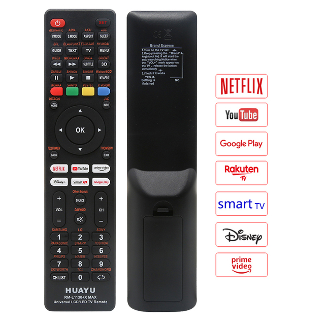HUAYU High Quality RM-L1130+X MAX CE RoHS Certified Universal TV Remote with 10m Control Distance ABS Material for All Brands