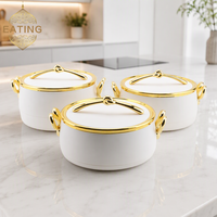 Ensemble de 3 chauffe-plats isothermes en argent brossé 2L 2,5L 3L avec poignées dorées pour buffet, traiteur, mariage et Iftar du Ramadan