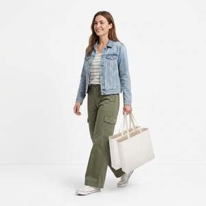 Reusable Cotton Canvas <b>Tote</b> <b>Bags</b> 45x35x8cm <b>Medium</b> Size Women's Shopping &amp; Work <b>Bags</b> - Product Image 2