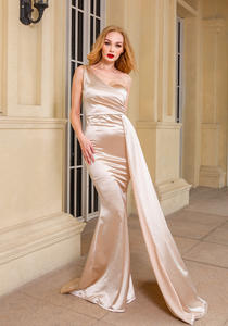 Modis terbaru komoditas satu lengan Satin gaun Maxi gaun Burgundy terbungkus Bodycon lantai panjang gaun Prom - Product Image 4