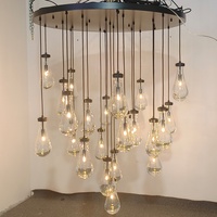 60 "Lustre Rond Nordique Noir Loft Salon Lustre Lumière Led Suspendu Éclairage En Verre De Murano