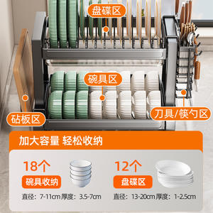 Estante para platos de acero inoxidable 304, tamaño L, multicapa, con bandeja, de secado rápido, para almacenamiento en la cocina, para cuencos, platos y palillos - Product Image 2