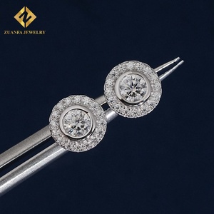 Classic Halo‑Style Round <b>Stud</b> Earrings S925 <b>Silver</b> Moissanite Luxury Wedding Party for Women - Product Image 1