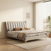 Meubles de chambre à coucher modernes de luxe européens OEM/ODM, lit double capitonné en bois de bouleau avec rangement, cadre en cuir, cadre en plastique