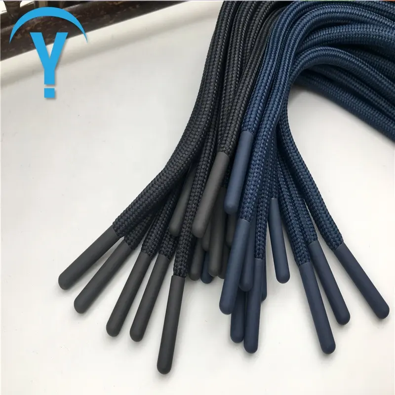 Cordão de poliéster para calças e moletom, corda redonda preta para desenhar, corda de cordão com pontas de plástico