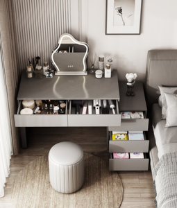 Thiết kế mới thanh lịch hiện đại màu xám bằng gỗ thay đồ trang điểm <span class=keywords><strong>Vanity</strong></span> bảng với lưu trữ phòng ngủ - Product Image 3