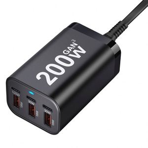 3-Port Type-<b>C</b> 3-<b>USB</b> 200W Desktop Charger with QC3.0 PD Fast <b>Charging</b> PC Fireproof Material Eco-Friendly Packaging - Product Image 1