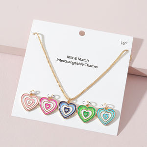 Conjunto de Collar con Cadena de Eslabones y Colgante de Corazón, Joyería de Moda Boho Geométrica Multicolor para Mujer, 16g, Cuarzo Dorado - Product Image 1