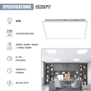 2x2 <b>LED</b> <b>Light</b> Flat Panel 20W-40W 5 Color Temps 2.7K-5.7K <b>Dimmable</b> Recessed Drop <b>Ceiling</b> <b>Lights</b> in Fixture for Office ETL DLC - Product Image 6
