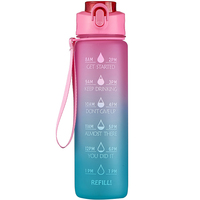 Bouteille d'eau anti-fuite, 1000ml, 1litre, 32oz, sans BPA, personnages Tritan, avec timbre, paille et poignée, ombré, style PC, PETG