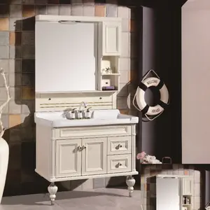 China high quality PVC Floor Standing Transitional Bathroom Vanity Cabinet with Ceramic Sink