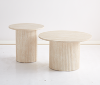 Table Basse Design Moderne à Cadre Effet Ondulé Aspect Travertin Peu Encombrante