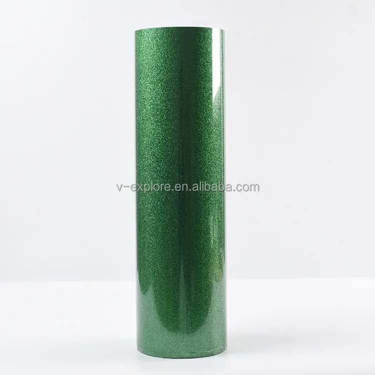도매 베스트 셀러 녹색 반짝이 열 전달 필름 PVC 소재 의류 응용 프로그램에 대 한 질감