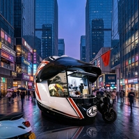 Café géant en acier léger de style postmoderne, au design créatif et tendance, en forme de casque, avec grande radio, télévision, distributeur automatique et chariot alimentaire