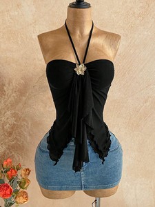 Nuovo Stile Top a Fascia con Spalline Ondulate Spice Girls, Trendy, Aderente, Tinta Unita, Scollo sulla Schiena, Estivo, da Donna, Commercio all'Ingrosso - Product Image 2