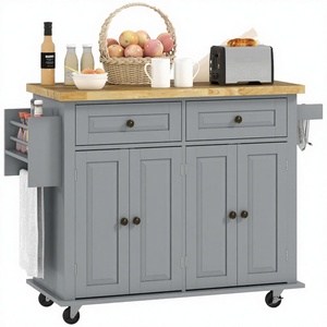 Carrito de Cocina Moderno con Paneles de Madera, Isla de Almacenamiento con Cajones y Carro con Ruedas - Product Image 3
