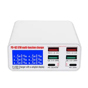 Ugreen — chargeur multiprise USB AU, prise ue, US, UK, 5V, affichage numérique, 6 Ports, 87W, étanche, charge rapide