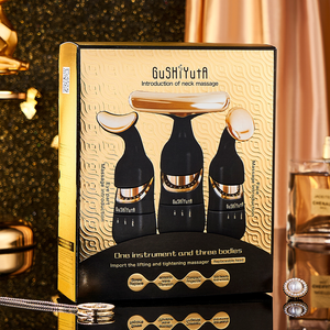 <span class=keywords><strong>Masseur</strong></span> facial et du cou 3-en-1 doré et noir pour le visage et les yeux - Lancement du dispositif anti-âge de rajeunissement cutané à usage domestique - Product Image 3