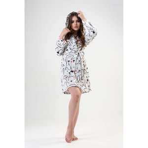 Bata de forro polar con estampado de perros para mujer, con capucha, manga larga, suave, informal, para dormir, blanca - Product Image 3