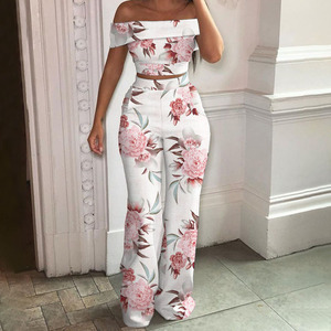 Pantalon à épaule dénudée pour <span class=keywords><strong>femme</strong></span>, pantalon à la mode, haut à jambes larges, ensemble 2 pièces, 2023 - Product Image 4