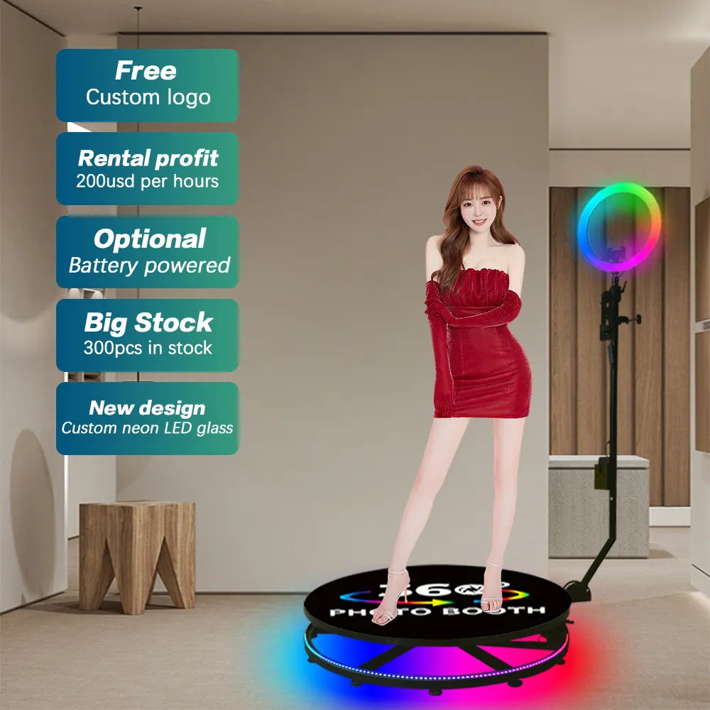 free accessories automatic spin 360 photo booth 2-3 wedding party people with Ring Light for Party Camera Led Ring Light