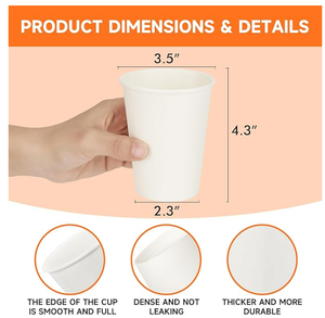 Vasos de Papel Gruesos Desechables de 12 oz para Café Caliente, Blancos, para Usar en Cafeterías, Bistrós, Fiestas y Eventos - Product Image 4