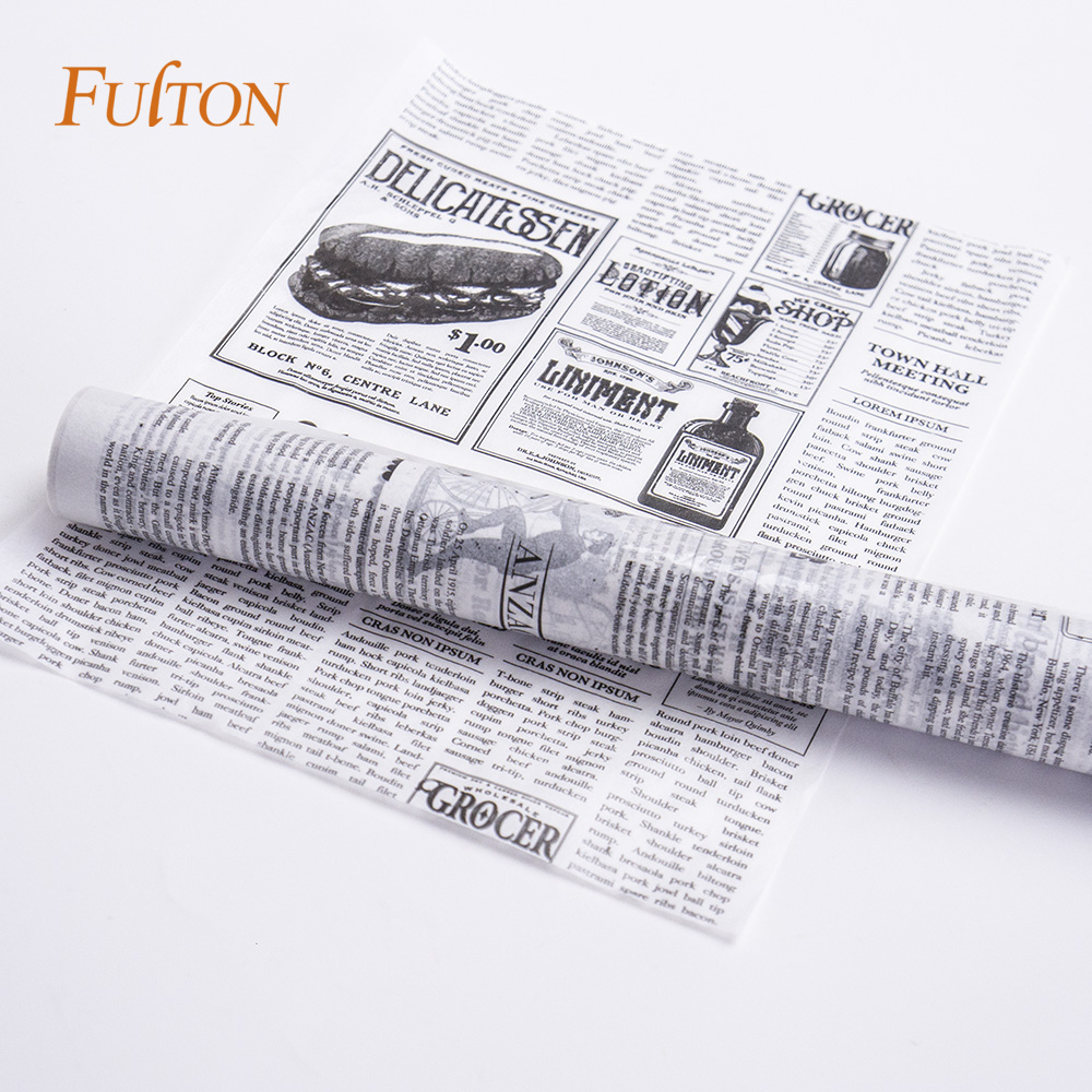 Custom Printed Burger Sandwich Packaging Wax Coated Newspaper Kraft Paper For Food Burger