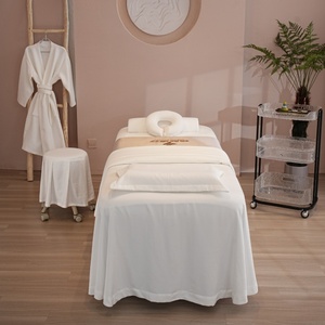 Poliéster branco cor sólida Shampoo <span class=keywords><strong>Bed</strong></span> Cover Set <span class=keywords><strong>Single</strong></span> Beauty <span class=keywords><strong>Bed</strong></span> Cover Set SPA Massage Table <span class=keywords><strong>Sheet</strong></span> Set - Product Image 6