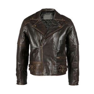 Chaqueta de cuero marrón de moto de moda de alta calidad de talla grande de invierno con cierre de cremallera y piel de oveja transpirable - Product Image 3