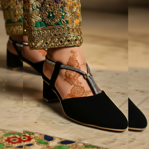 <b>High</b> Quality Glamour at Every Step Fancy Block <b>Heel</b> <b>Pumps</b> with Rhinestone Mesh Accents Custom Packing - Product Image 1