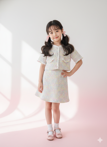 Ensemble chic en tweed pastel pour filles avec veste courte pour les fêtes - Product Image 2