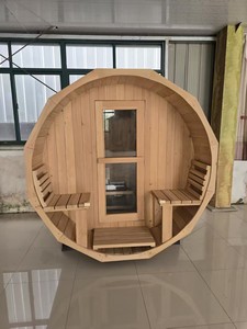 ساونا كهربائية خارجية قابلة للتخصيص مزودة ببرميل مع مقاعد أرز أحمر تصميم عصري تركيب في الموقع للاستخدام الصحي للشقق - Product Image 3