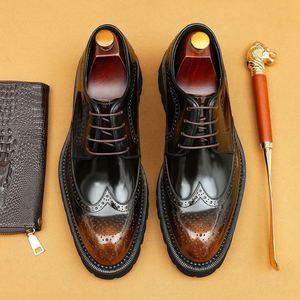 Men's <b>Patent</b> Leather Shoes Glossy Finish British Style Embossed <b>Brogue</b> Pointed Toe Shoes Thick Soles Luxury Designer <b>Brogues</b> - Product Image 2