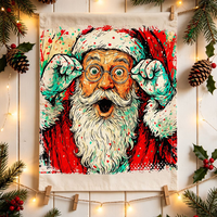 Décalcomanie thermocollante 2D plate de portrait du Père Noël pour Noël, 1 grande et 1 petite, prête à presser, motif Splash Art pour casquettes, sacs et t-shirts
