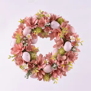 GY BSCI Easter Natural Decoration Wooden Curl Flower Wreath Spring Decoration Natural Door Hanging Decor