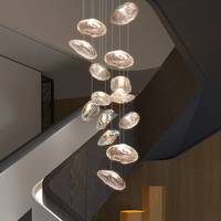 Lustre Nuage en Verre Doré LED 220V MAJ Designer pour Escalier Duplex, Loft, Appartement, Salon, Restaurant, Hôtel, Villas, Dimmable
