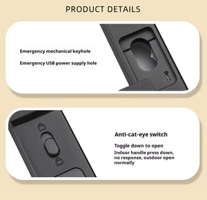 Cerradura Inteligente sin Llave para Puertas de Aluminio Aisladas con Diseño Negro Elegante y Función de Llave de Respaldo - Product Image 4