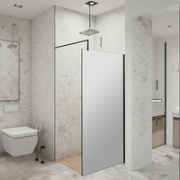 Porte de douche coulissante à panneau de verre fixe avec cadre finition laiton brossé certifiée CE, fermeture douce, pour cabine de douche