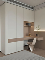 Armoire de chambre à coucher en bois élégante, moderne, autoportante, suspendue, grande capacité, avec espace de bureau flottant, durable pour une utilisation en villa
