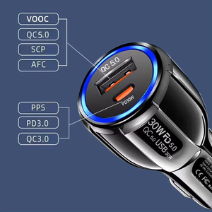 Chargeur de voiture PPS 60 Watts <span class=keywords><strong>USB</strong></span> C 30W LED à charge rapide 60W Type C double port PD3.0 chargeur pour voiture PD QC5.0 60 Watt - Product Image 2