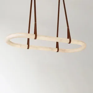 Groothandel Spaanse Marmeren Restaurant Kroonluchter Lamp Lederen Albast Eenvoud Hanglamp Ring Luxe Kroonluchter Licht